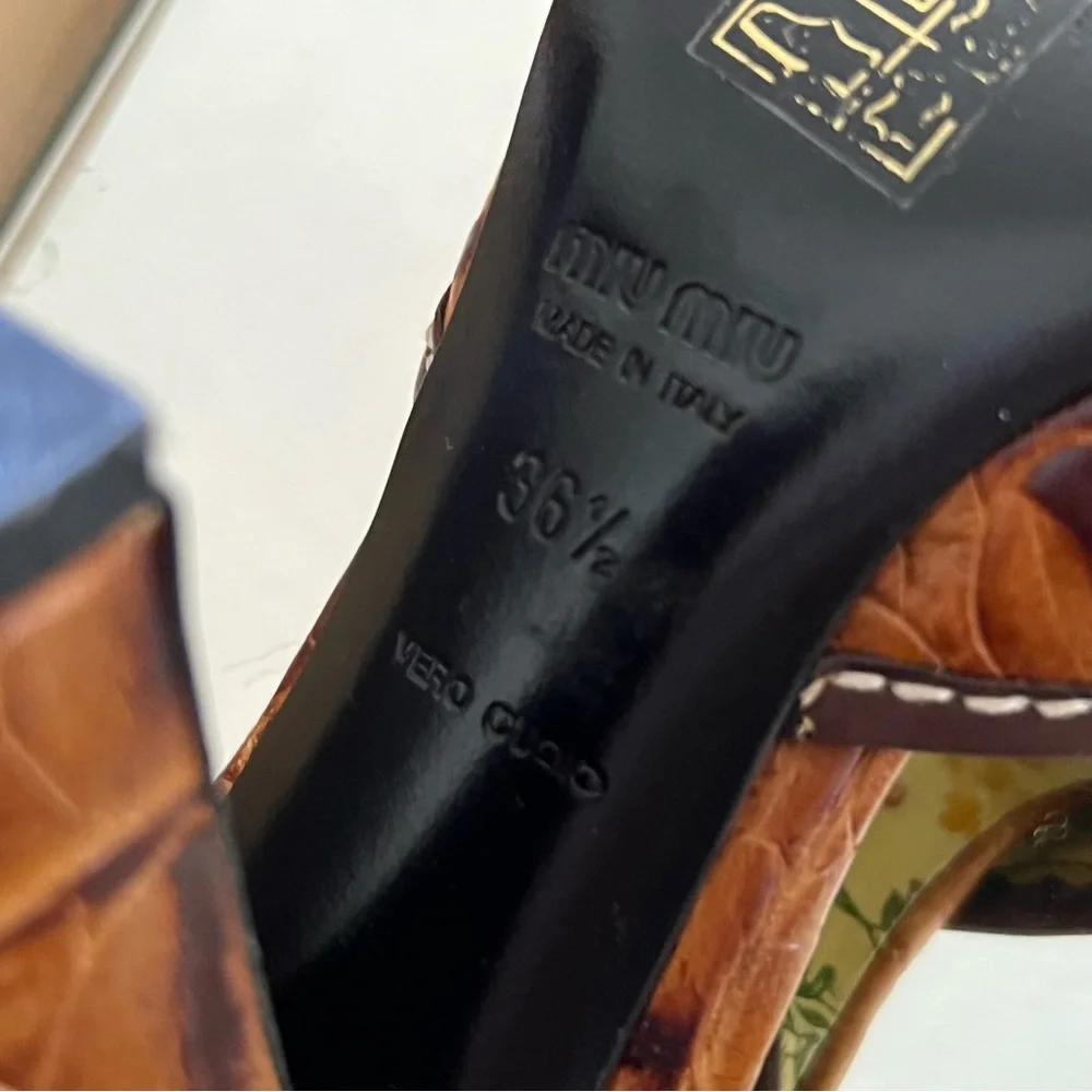 Rare Miu Miu Brown Croc Leather High Heeled Slingback Mules - 36.5 - Picture 7 of 7